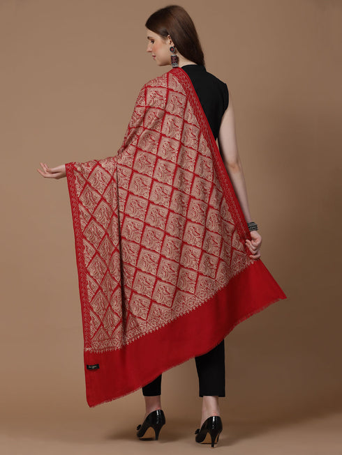 Women's Silky Golden Aari Embroidery Wool Shawl